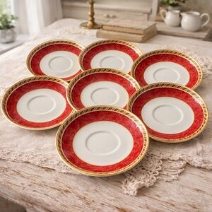 🌹 Royal Albert Old Country Roses – “Season of Colour” Set of 7 Saucers (2001)